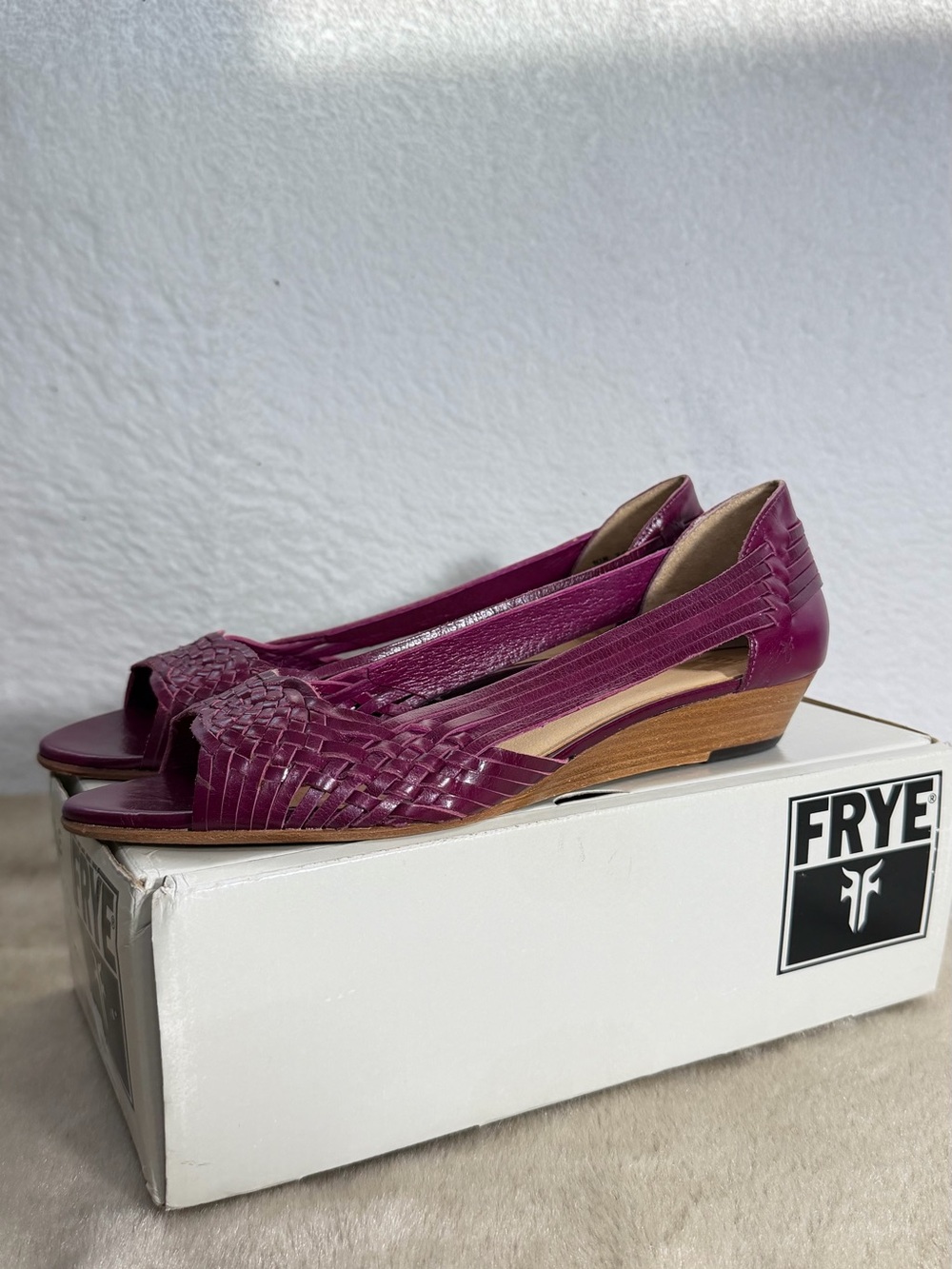 Frye Womens Purple Woven Leather Peep Toe Cutout Low Heel Ballet Flats Size 10